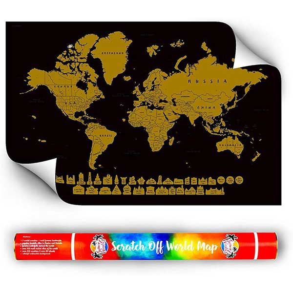Watercolor Scratch Off World Map for Travelers and Kids