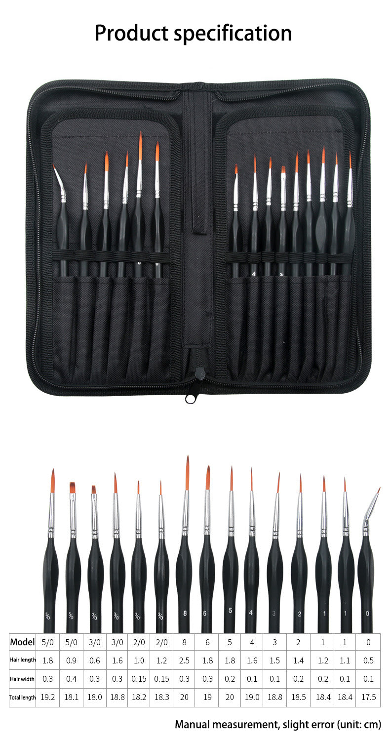15 pcs Nylon Hair Fine Detailing Artists Brushes for Miniature Painting + Storage Case